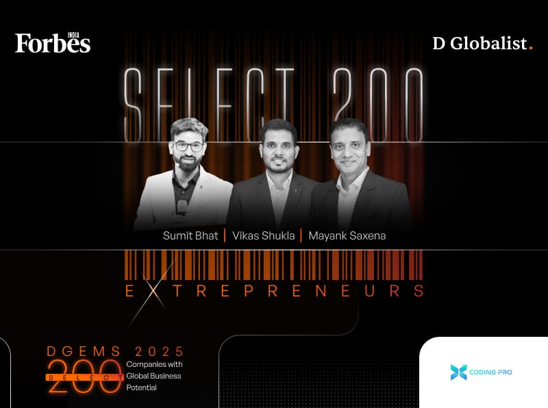 Forbes India DGEMS 2025 Select 200 graphic featuring the Coding Pro founders